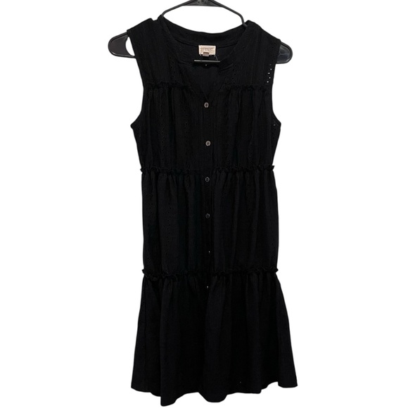 y2k black floral eyelet sleeveless button up dress xs - Picture 2 of 8